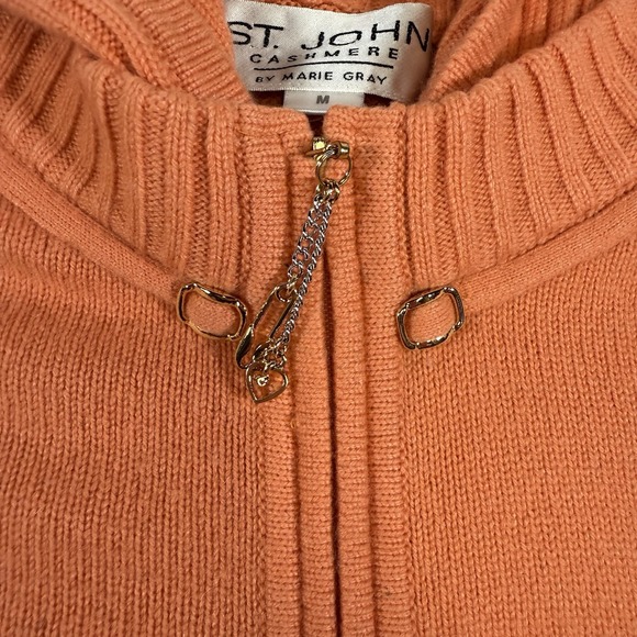 St. John Cashmere Marie Gray Hoodie Womens M Orange Cardigan Sweater Full Zip - Picture 6 of 12